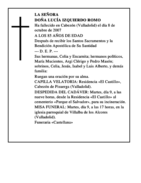 DOÑA LUCÍA IZQUIERDO ROMO