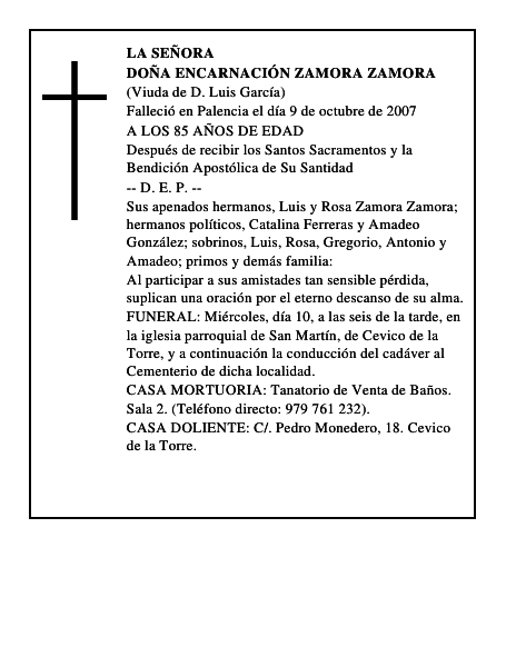 DOÑA ENCARNACIÓN ZAMORA ZAMORA