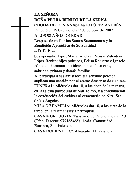 DOÑA PETRA BENITO DE LA SERNA