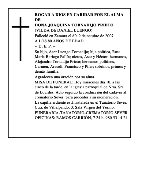 DOÑA JOAQUINA TORNADIJO PRIETO