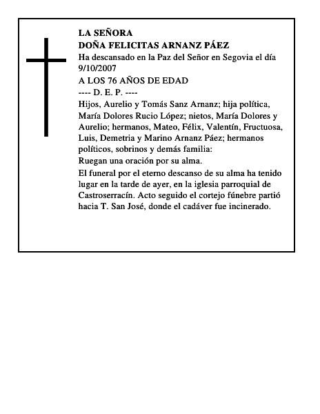 DOÑA FELICITAS ARNANZ PÁEZ