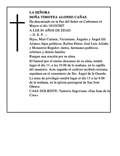 DOÑA TIMOTEA ALONSO CAÑAS