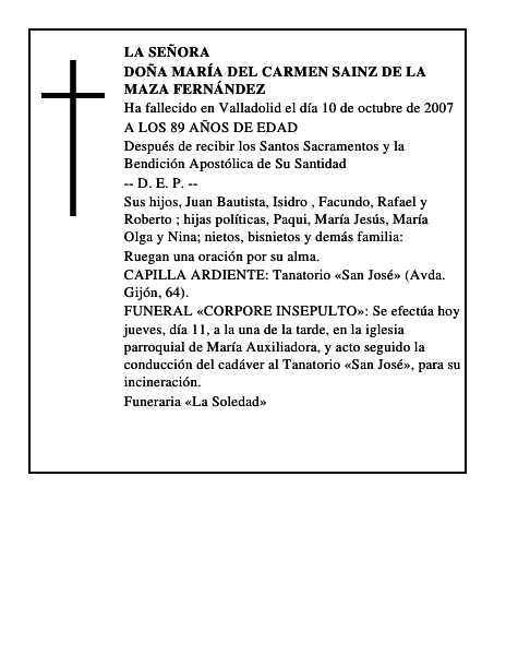 DOÑA MARÍA DEL CARMEN SAINZ DE LA MAZA FERNÁNDEZ
