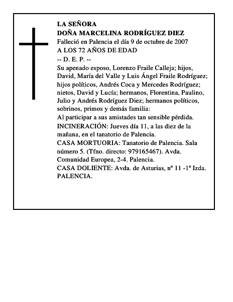 DOÑA MARCELINA RODRÍGUEZ DIEZ