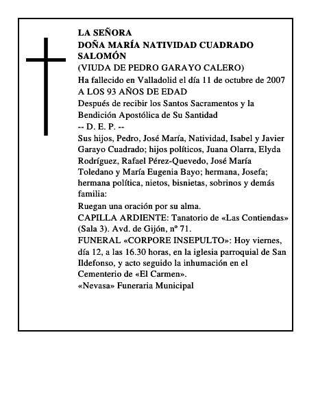 DOÑA MARÍA NATIVIDAD CUADRADO SALOMÓN