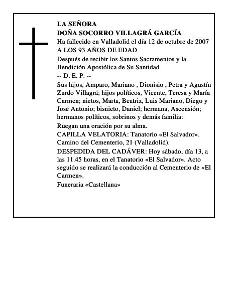 DOÑA SOCORRO VILLAGRÁ GARCÍA