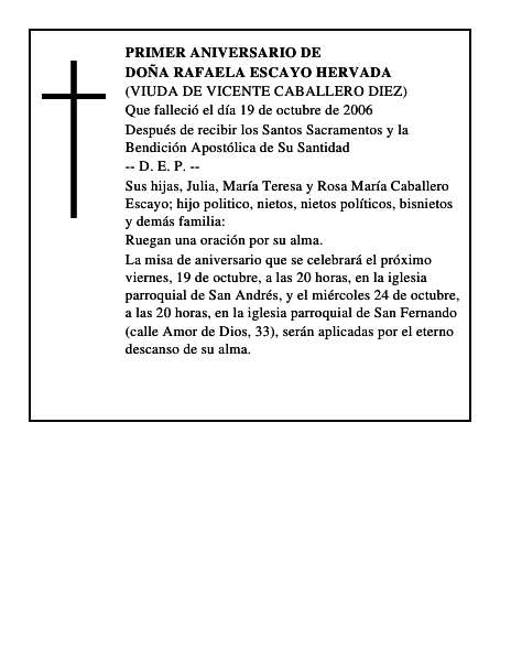 DOÑA RAFAELA ESCAYO HERVADA