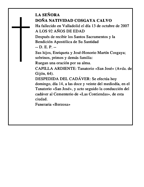 DOÑA NATIVIDAD COSGAYA CALVO