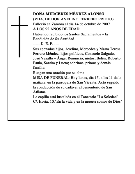 DOÑA MERCEDES MÉNDEZ ALONSO