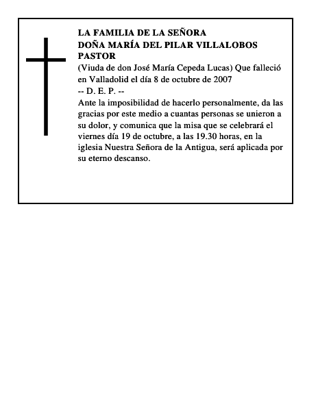 DOÑA MARÍA DEL PILAR VILLALOBOS PASTOR