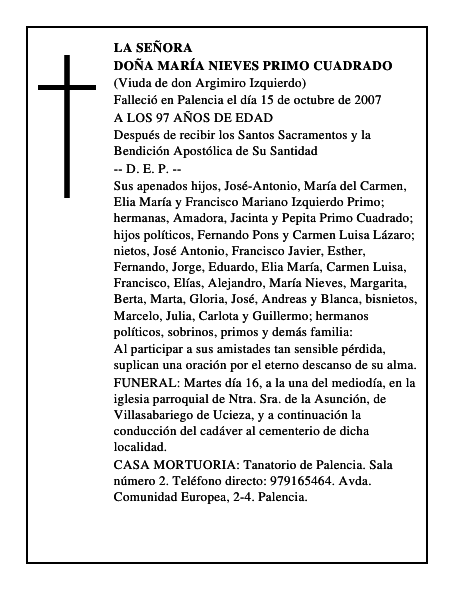 DOÑA MARÍA NIEVES PRIMO CUADRADO