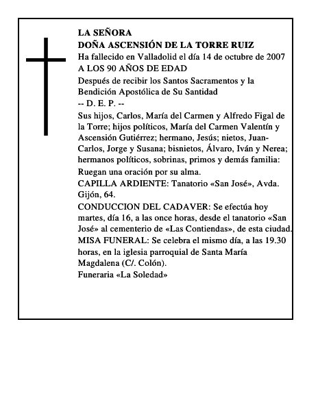 DOÑA ASCENSIÓN DE LA TORRE RUIZ