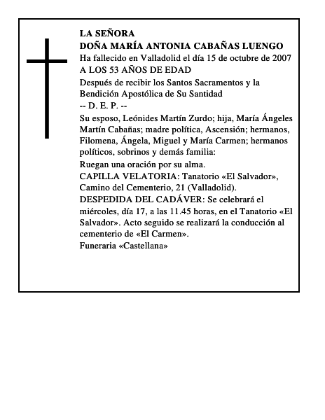 DOÑA MARÍA ANTONIA CABAÑAS LUENGO
