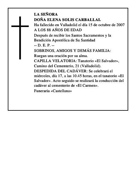 DOÑA ELENA SOLIS CARBALLAL