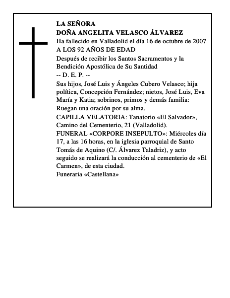 DOÑA ANGELITA VELASCO ÁLVAREZ