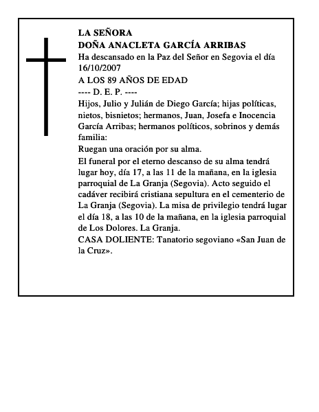 DOÑA ANACLETA GARCÍA ARRIBAS