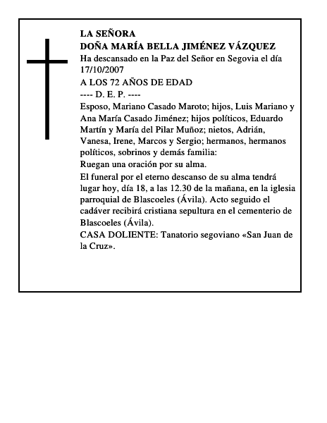 DOÑA MARÍA BELLA JIMÉNEZ VÁZQUEZ