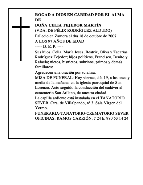 DOÑA CELIA TEJEDOR MARTÍN