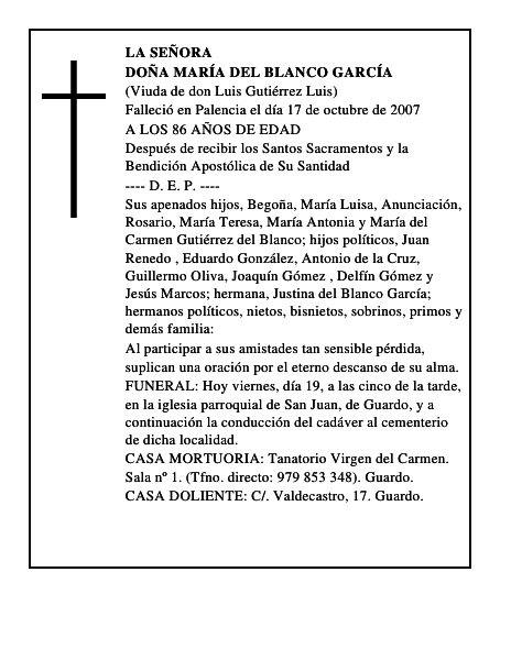 DOÑA MARÍA DEL BLANCO GARCÍA