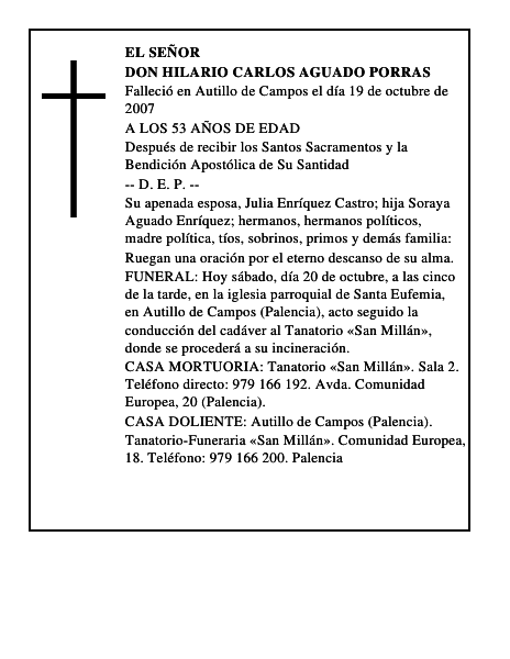 DON HILARIO CARLOS AGUADO PORRAS