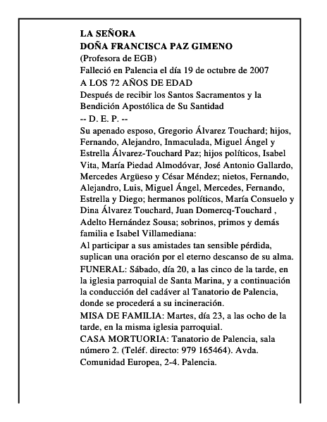 DOÑA FRANCISCA PAZ GIMENO