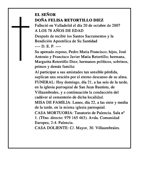 DOÑA FELISA RETORTILLO DIEZ