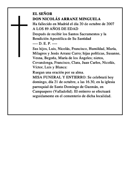 DON NICOLÁS ARRANZ MINGUELA