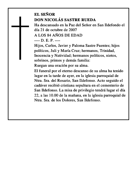 DON NICOLÁS SASTRE RUEDA