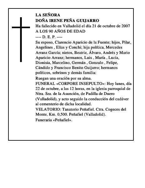 DOÑA IRENE PEÑA GUIJARRO