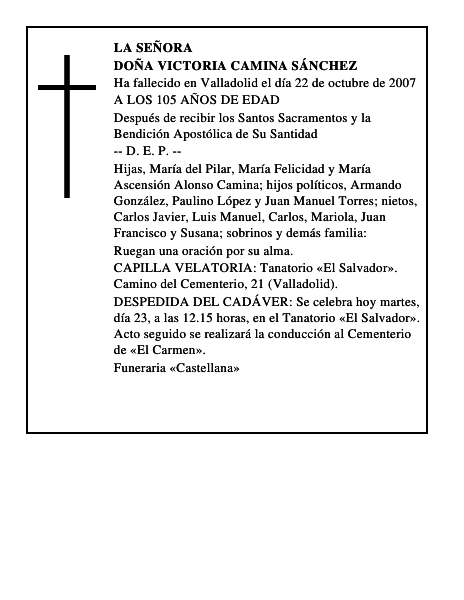 DOÑA VICTORIA CAMINA SÁNCHEZ