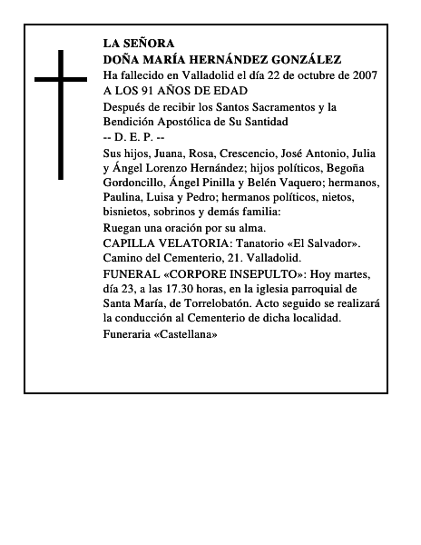 DOÑA MARÍA HERNÁNDEZ GONZÁLEZ