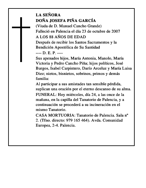 DOÑA JOSEFA PIÑA GARCÍA