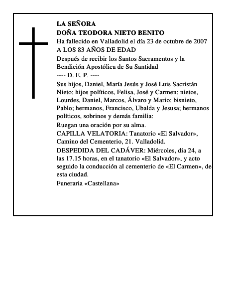 DOÑA TEODORA NIETO BENITO