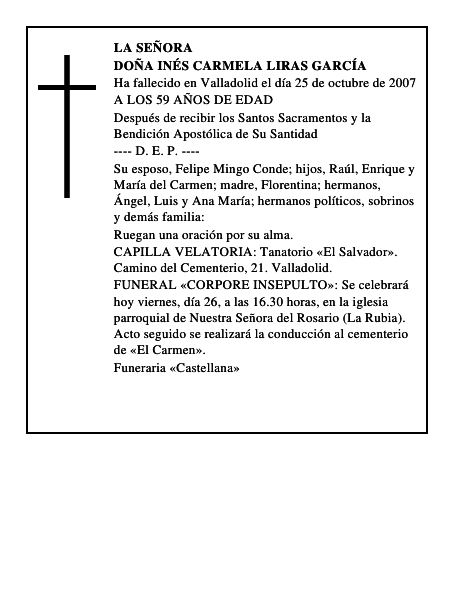 DOÑA INÉS CARMELA LIRAS GARCÍA