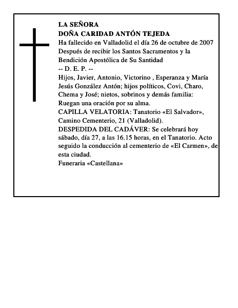 DOÑA CARIDAD ANTÓN TEJEDA