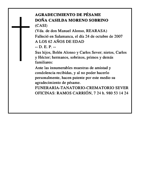 DOÑA CASILDA MORENO SOBRINO