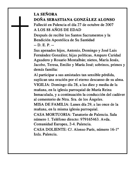 DOÑA SEBASTIANA GONZÁLEZ ALONSO