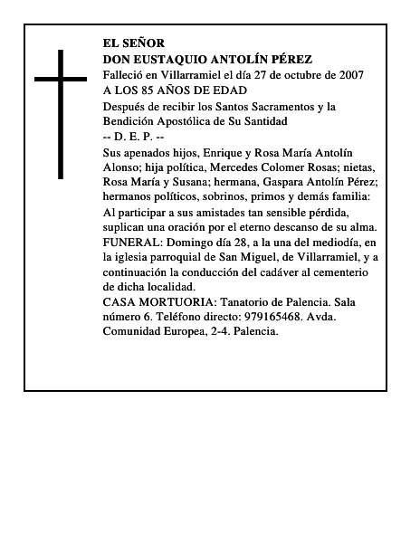 DON EUSTAQUIO ANTOLÍN PÉREZ
