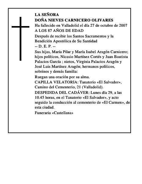 DOÑA NIEVES CARNICERO OLIVARES