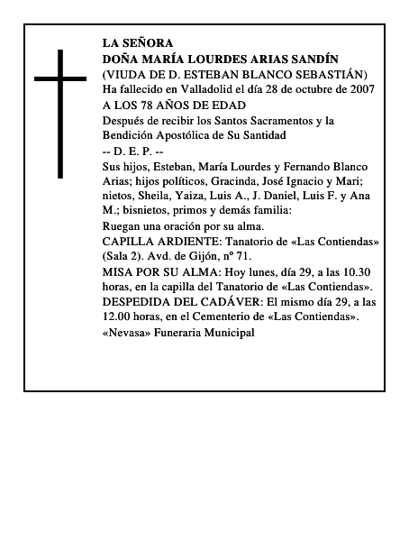 DOÑA MARÍA LOURDES ARIAS SANDÍN