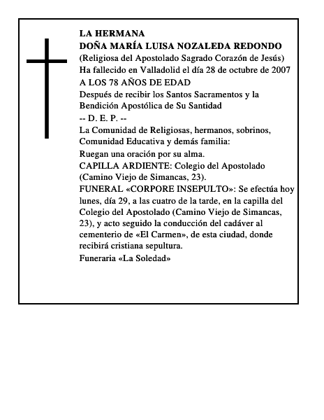 DOÑA MARÍA LUISA NOZALEDA REDONDO