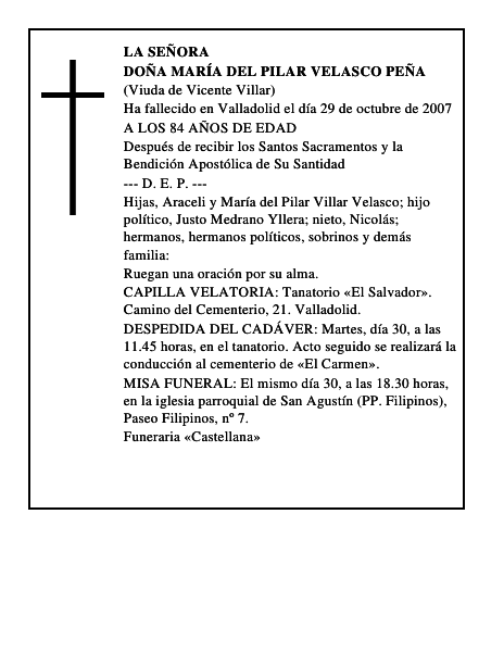 DOÑA MARÍA DEL PILAR VELASCO PEÑA