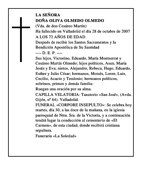 DOÑA OLIVA OLMEDO OLMEDO