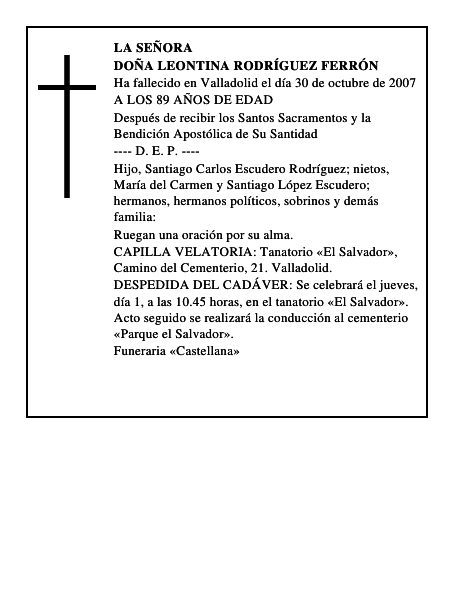 DOÑA LEONTINA RODRÍGUEZ FERRÓN