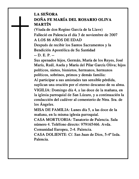 DOÑA FE MARÍA DEL ROSARIO OLIVA MARTÍN