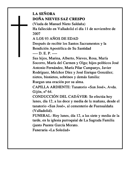 DOÑA NIEVES SAZ CRESPO