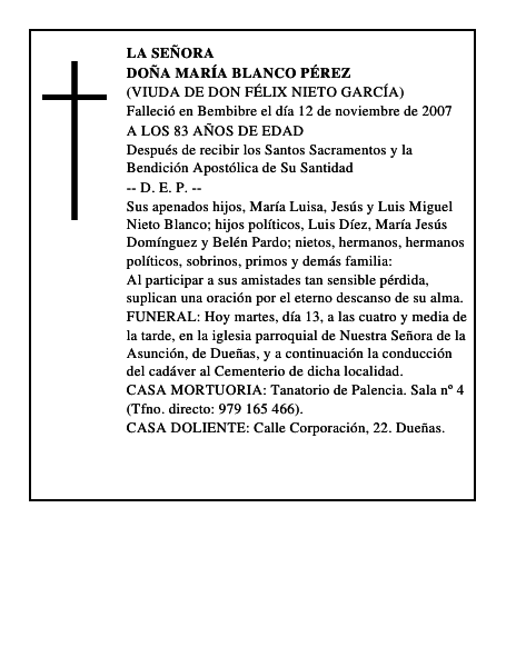 DOÑA MARÍA BLANCO PÉREZ