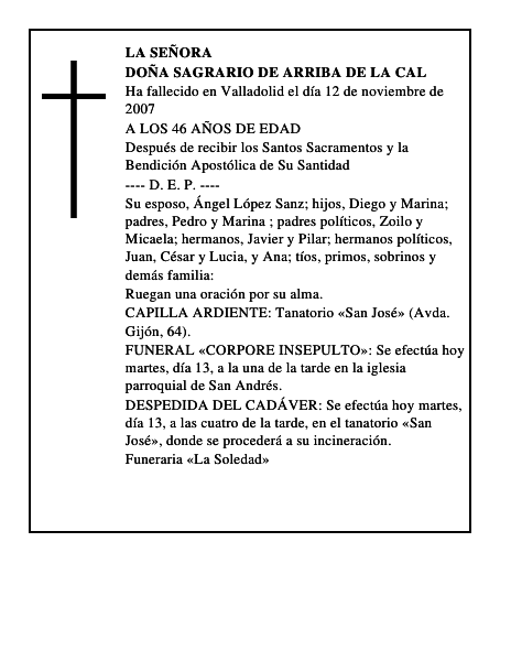 DOÑA SAGRARIO DE ARRIBA DE LA CAL