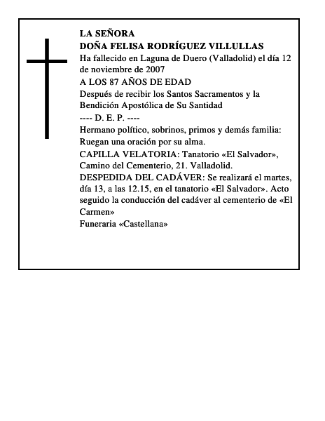 DOÑA FELISA RODRÍGUEZ VILLULLAS