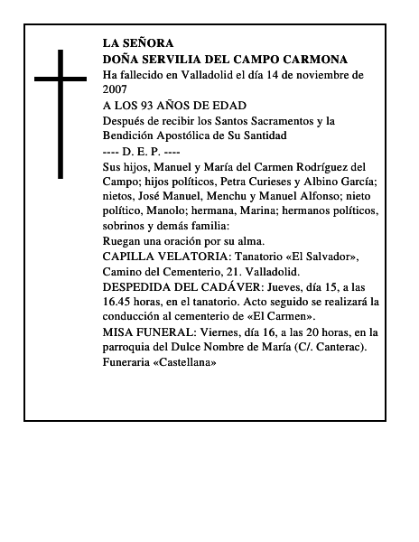 DOÑA SERVILIA DEL CAMPO CARMONA